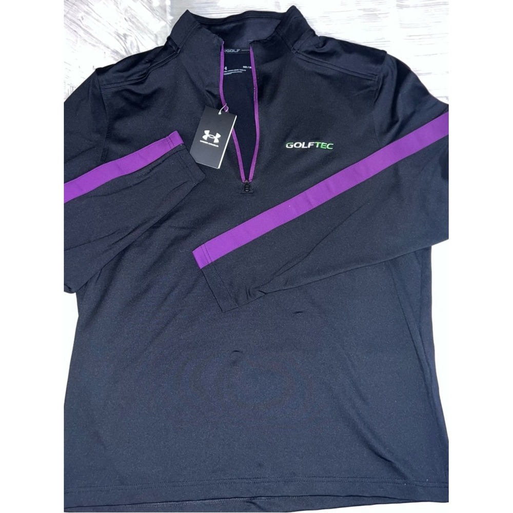 NWT Under Armour Golf Storm Zip Mens Med Black 1/4 Zip Long Sleeve Purple